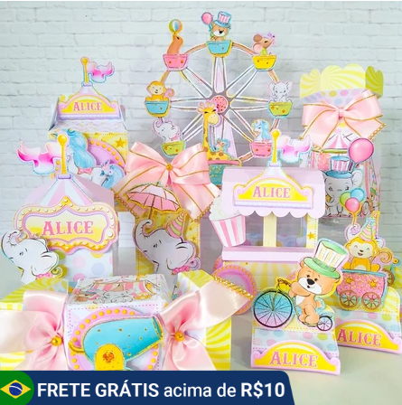 kit para lembrancinha festa circo rosa