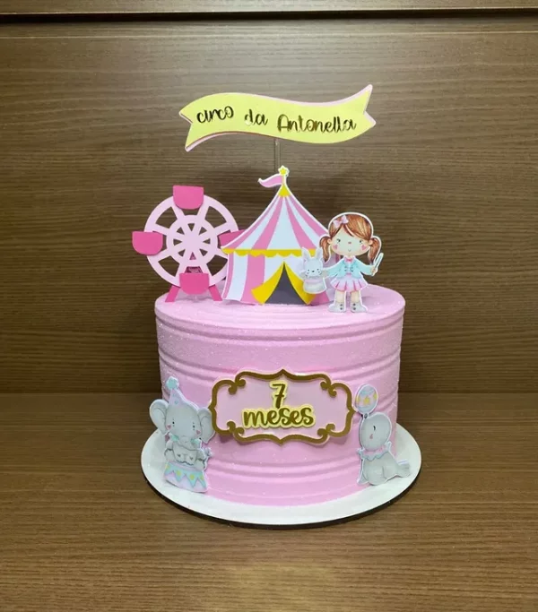 ideia para bolo circo rosa festa infantil