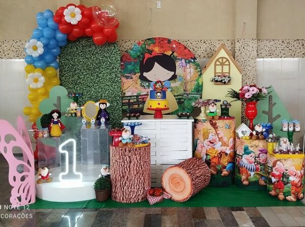 ideia festa infantil tema branca de neve