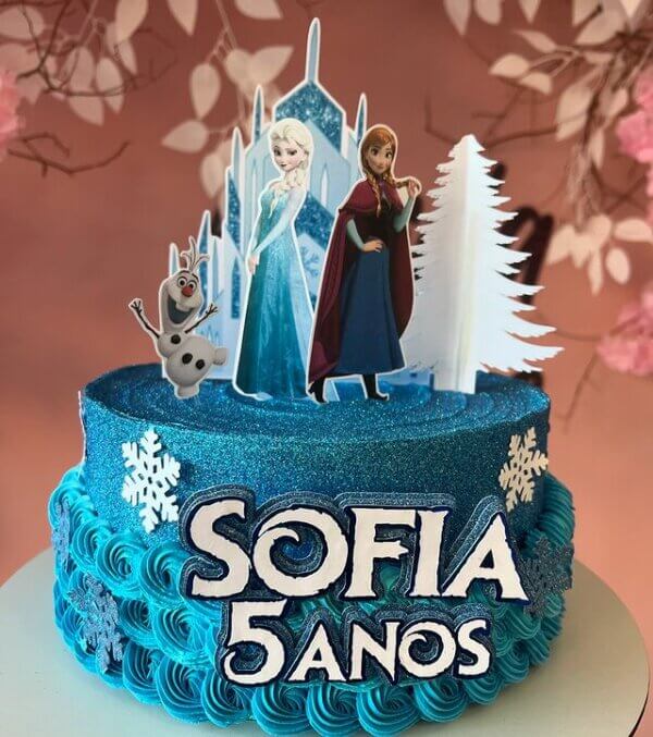 bolo frozen glitter azul