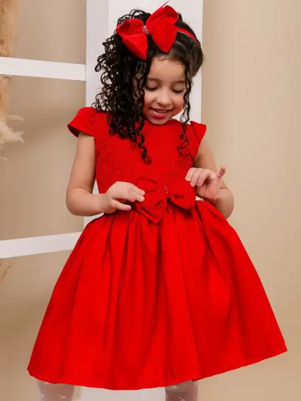 ideia vestido de festa infantil vermelho com laço