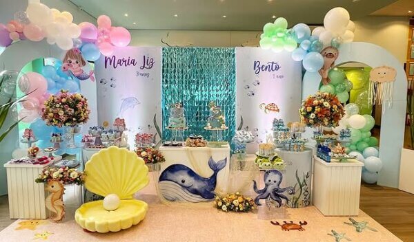 ideia para festa de irmãos fundo do mar