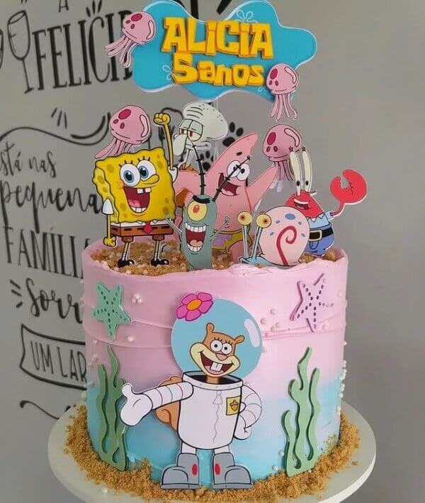 ideia de bolo bob esponja rosa