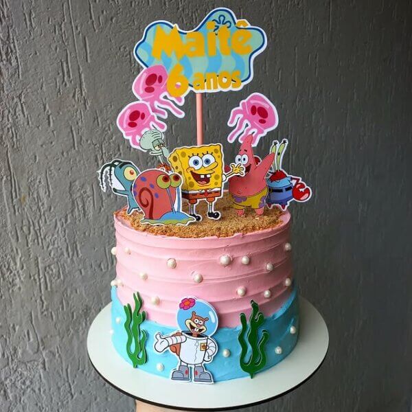 bolo festa bob esponja rosa