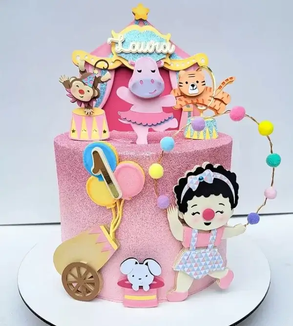 ideia para bolo circo rosa festa de aniversário infantil