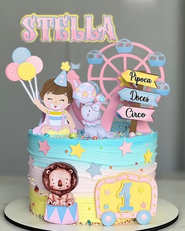 bolo circo rosa 1 ano