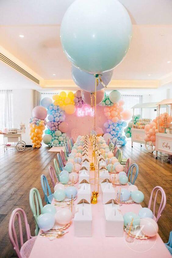 mesa decorada aniversário infantil em salão de festas
