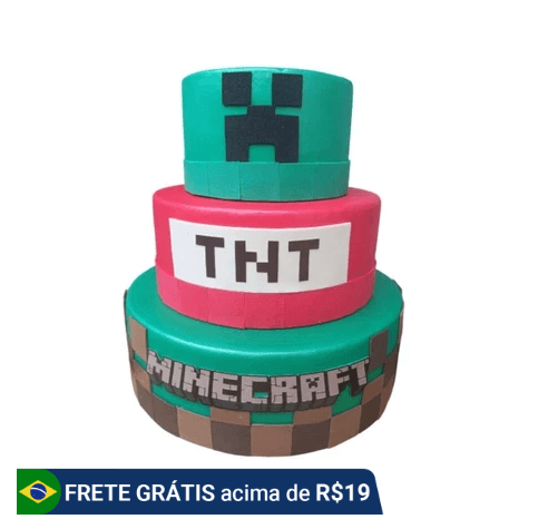 bolo fake decoração minecraft