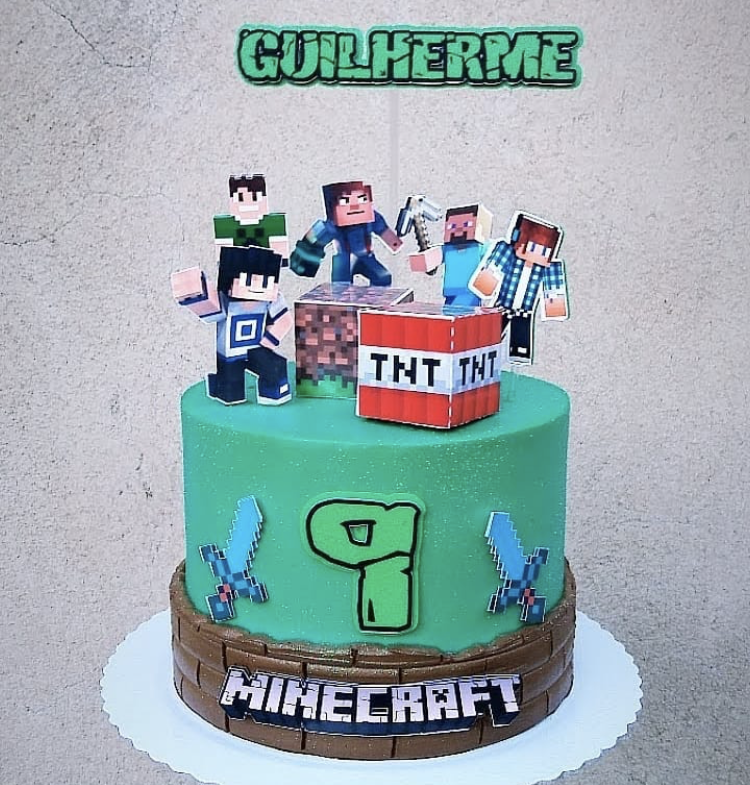 Bolo Decorado – Minecraft, www.soartesolange.com - Contato:…