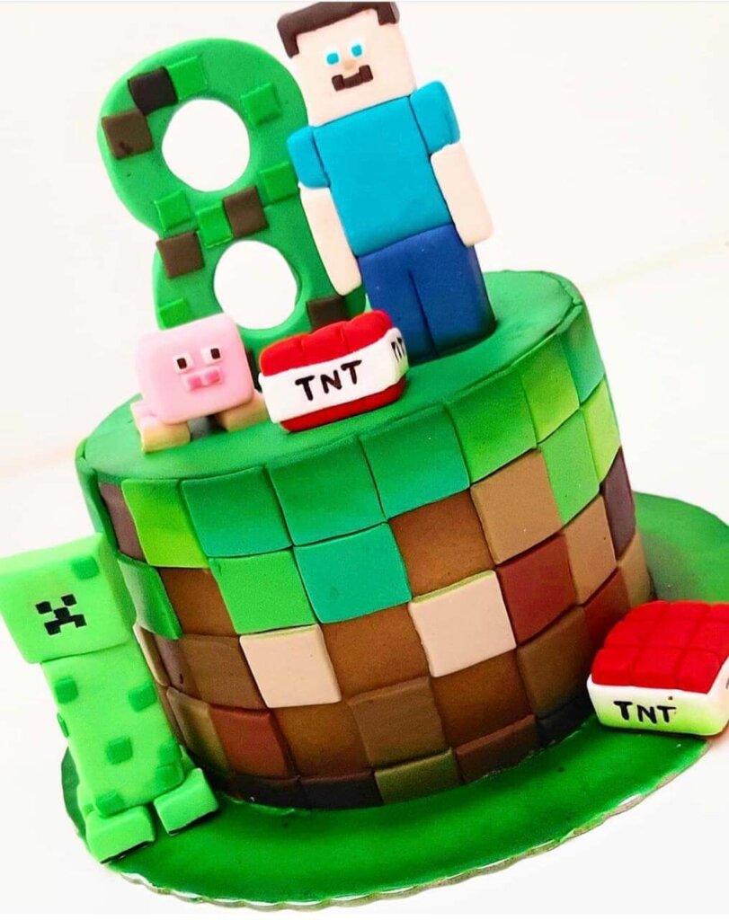 Bolo de Pasta Americana: Bolo Minecraft redondo verde e TNT de Pasta  Americana