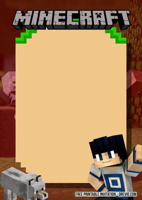 convite minecraft fundo marrom