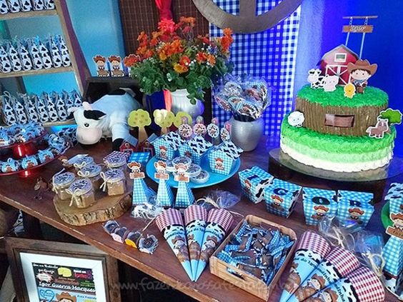 mesa de doces festa fazendinha azul