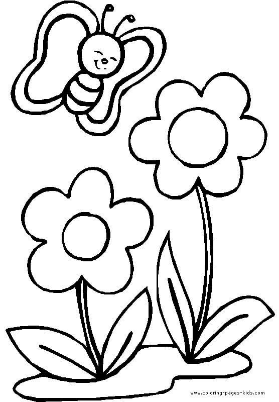 Desenho de flores fofas e borboletas para colorir para imprimir