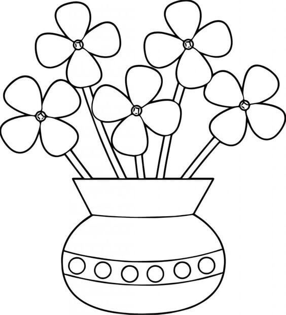 flores no vaso para colorir