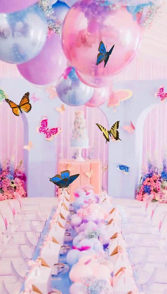 borboletas voando festa de aniversário infantil