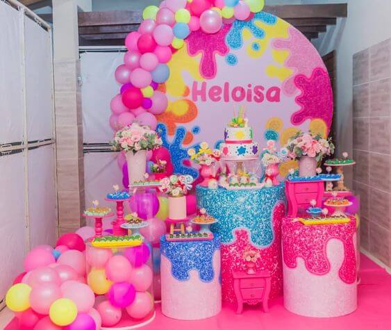 decoração para festa de aniversário infantil feminina tema slime