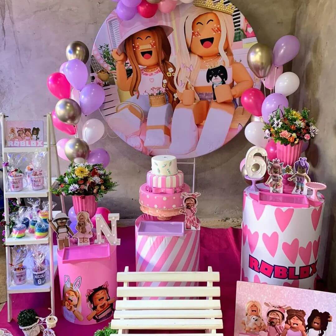 Festa Roblox rosa🎮 ideias pra festa Roblox bolo decoração roblox pra  meninas party diy girl 