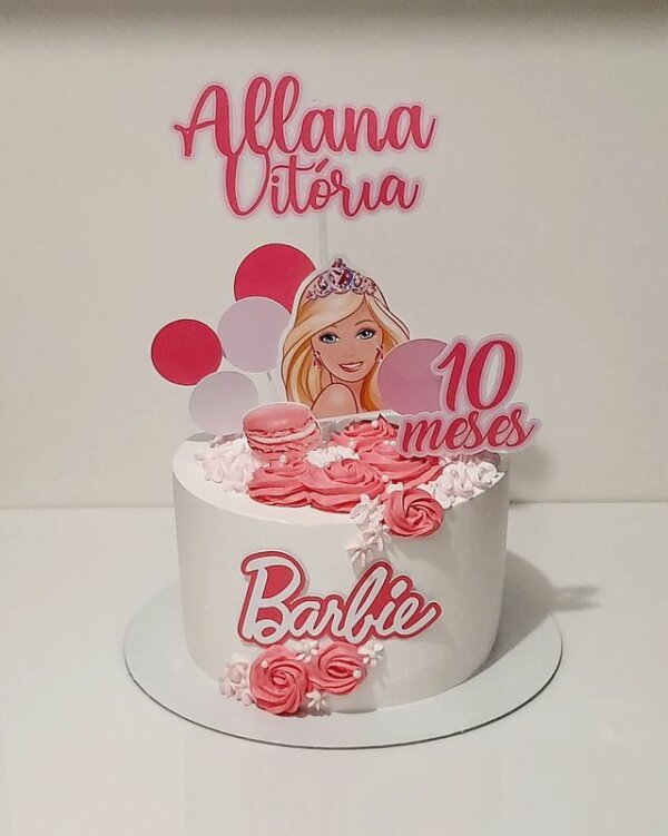 Bolo Decorado - Branco e Rosa / Barbie, soartesolange.com/ …