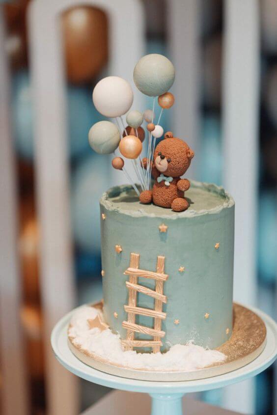 Bolo de Ursinho Azul, Marrom e Branco - Confeitaria da Luana