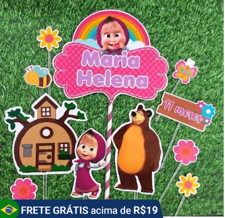 topper bolo masha e o urso