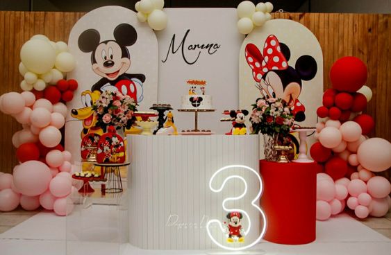 festa mickey e minnie rosa