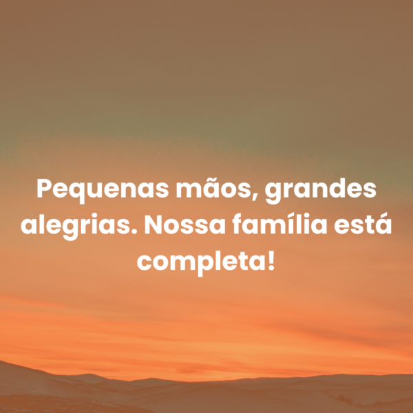 Pequenas mãos, grandes alegrias. Nossa família está completa! frase maternidade