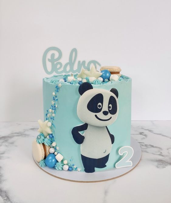 bolo tema panda azul