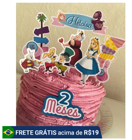 topper bolo alice no país das maravilhas