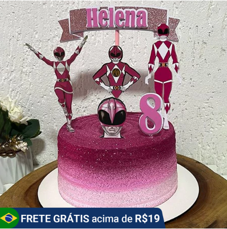  topper bolo power rangers rosa