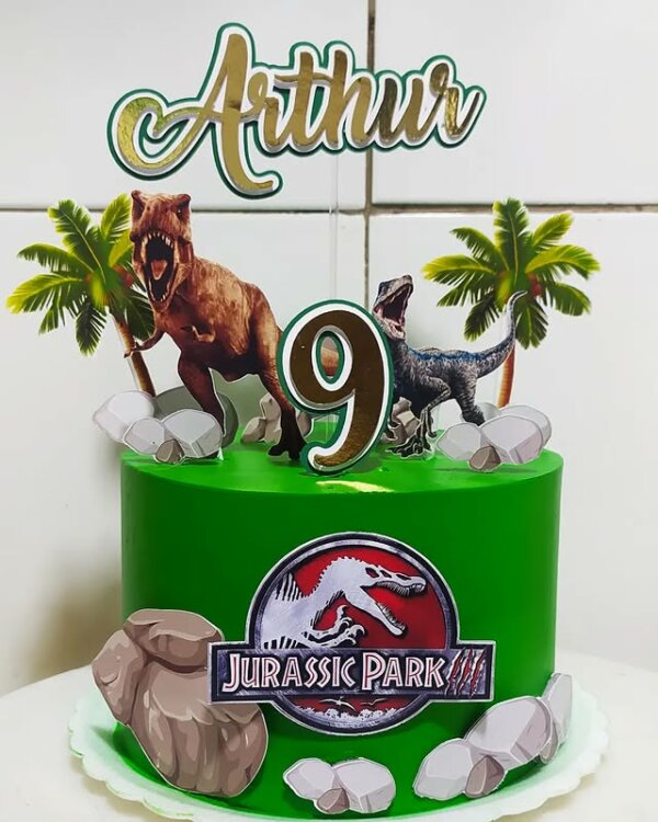 ideia para bolo dinossauro verde