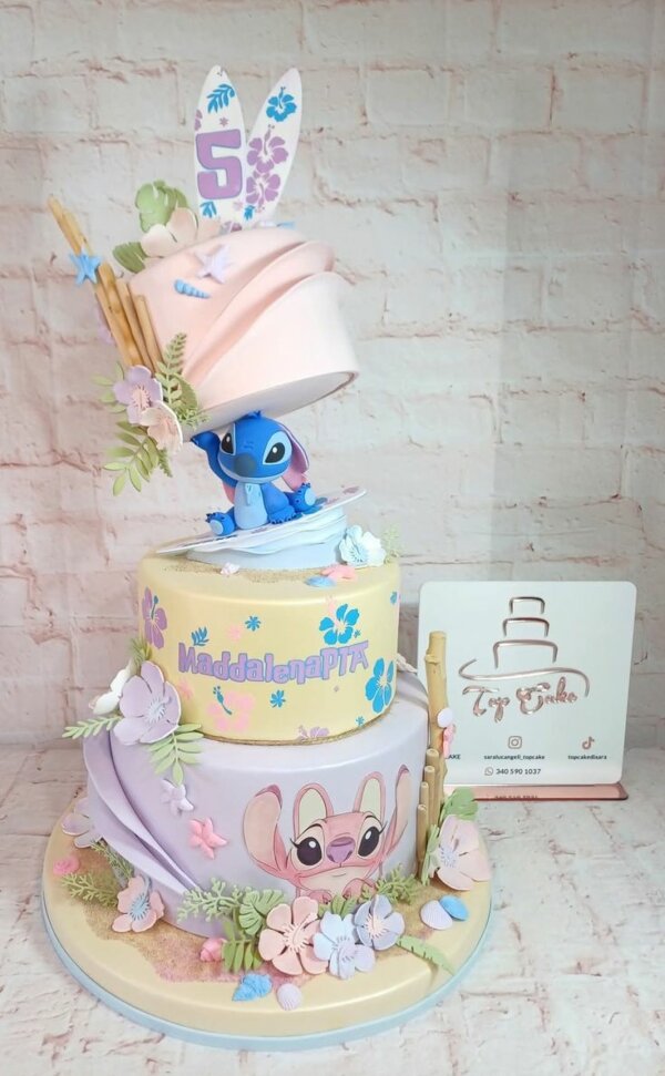 bolo para festa infantil stitch e angel