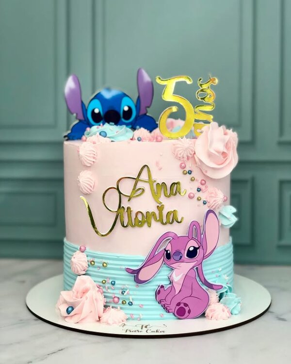 bolo para festa infantil stitch e angel