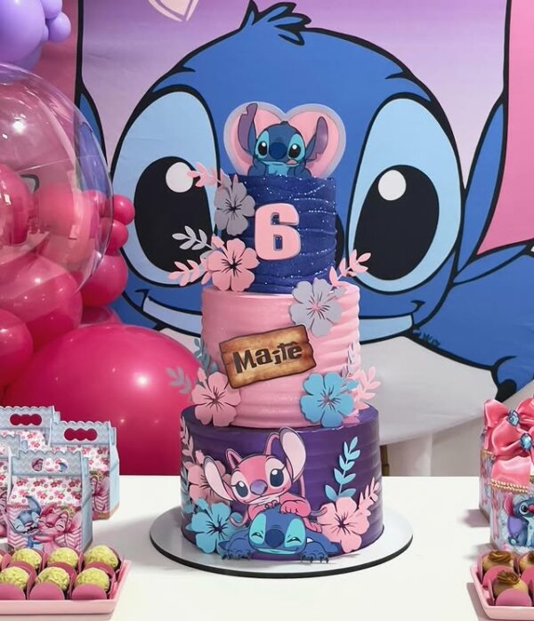 bolo festa infantil stitch e angel