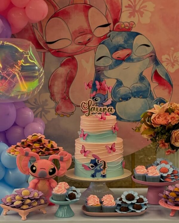 bolo festa infantil stitch e angel
