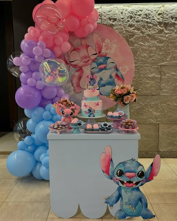 decoração para festa stitch e angel