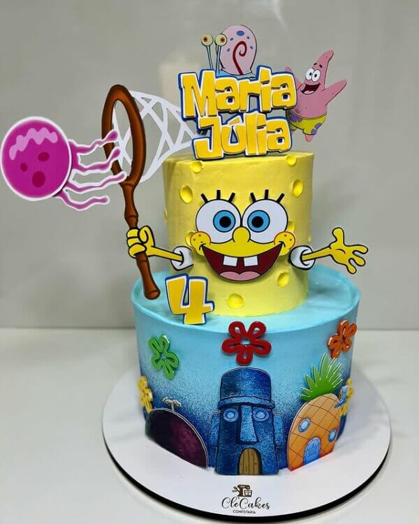 ideia de bolo decoração bob esponja