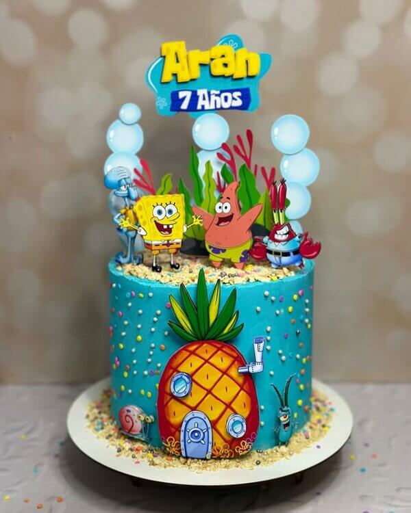 ideia de bolo decoração bob esponja