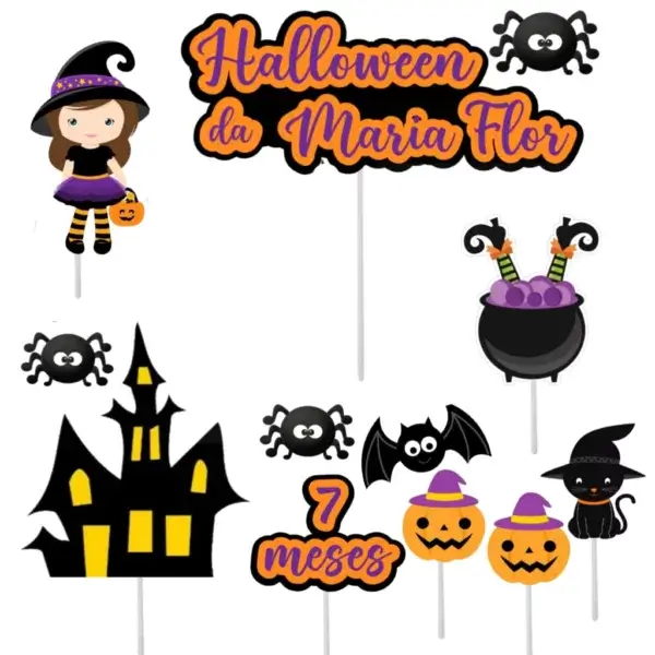 kit topper bolo mesversário halloween