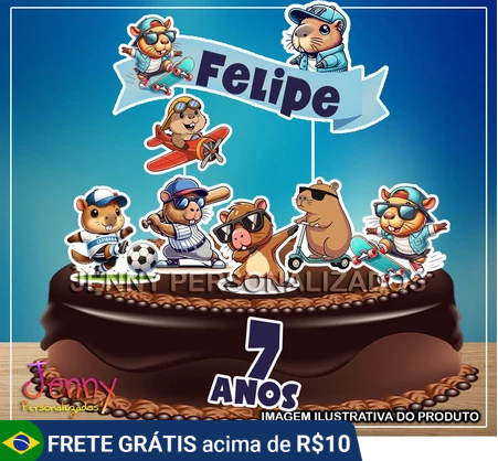 kit topper bolo capivara